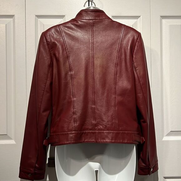 Hugo Buscati‎ Maroon Leather Moto Biker Jacket Size S - Picture 8 of 13